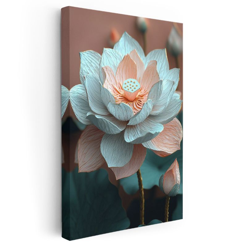 Zarif Nilüfer - Turkuaz ve Pembe Lotus Çiçeği Kanvas Tablo