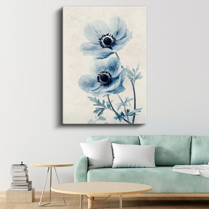 Mavi Anemonlar - Minimalist Çiçek Portresi Kanvas Tablo