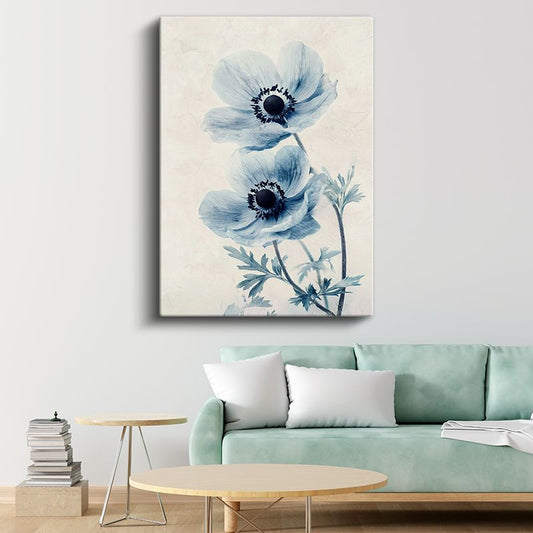 Mavi Anemonlar - Minimalist Çiçek Portresi Kanvas Tablo