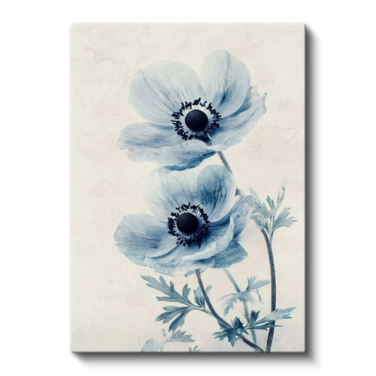 Mavi Anemonlar - Minimalist Çiçek Portresi Kanvas Tablo
