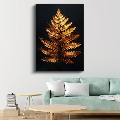 Altın Eğrelti - Siyah Fonda Lüks Botanik Kanvas Tablo