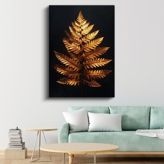 Altın Eğrelti - Siyah Fonda Lüks Botanik Kanvas Tablo