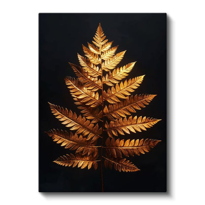 Altın Eğrelti - Siyah Fonda Lüks Botanik Kanvas Tablo