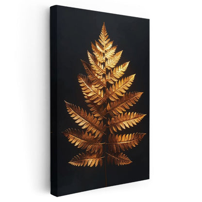 Altın Eğrelti - Siyah Fonda Lüks Botanik Kanvas Tablo