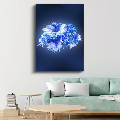 Mavi Işıltı - Parlayan Çiçek Buketi Kanvas Tablo