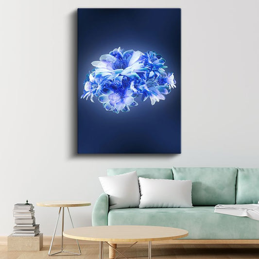 Mavi Işıltı - Parlayan Çiçek Buketi Kanvas Tablo