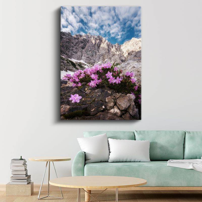 Dağ Çiçekleri - Kayalık Zirvelerde Pembe Çiçekler Kanvas Tablo
