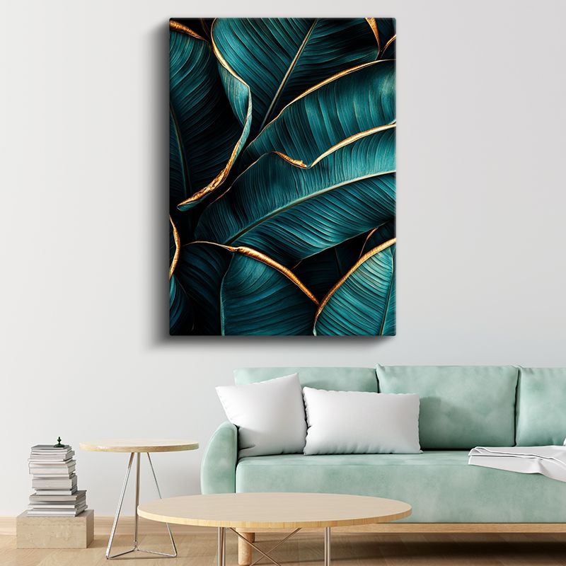 Zümrüt Yapraklar - Altın Kenarlı Tropikal Bitki Kanvas Tablo
