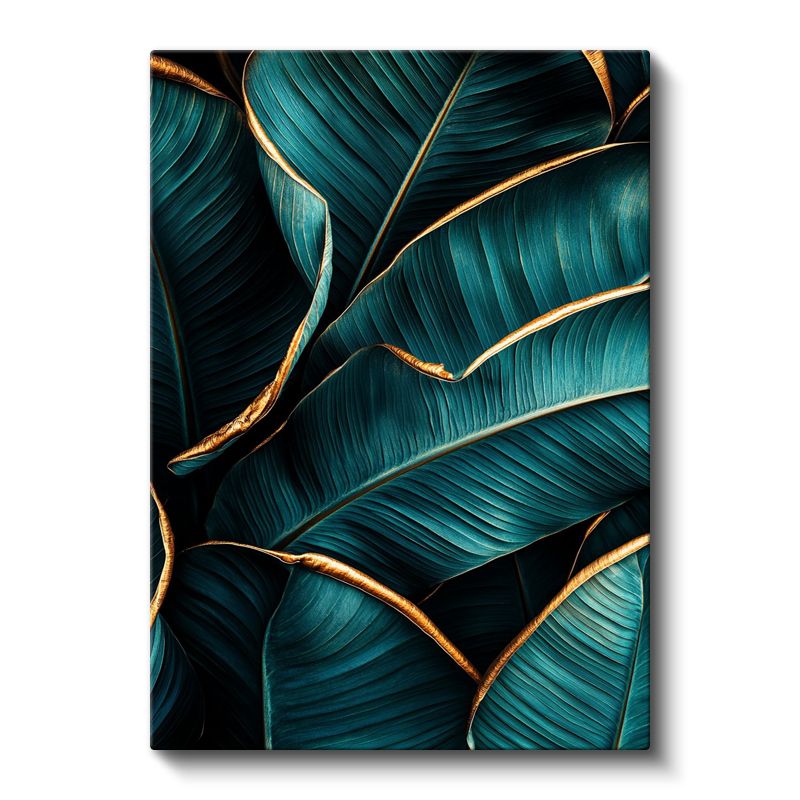 Zümrüt Yapraklar - Altın Kenarlı Tropikal Bitki Kanvas Tablo
