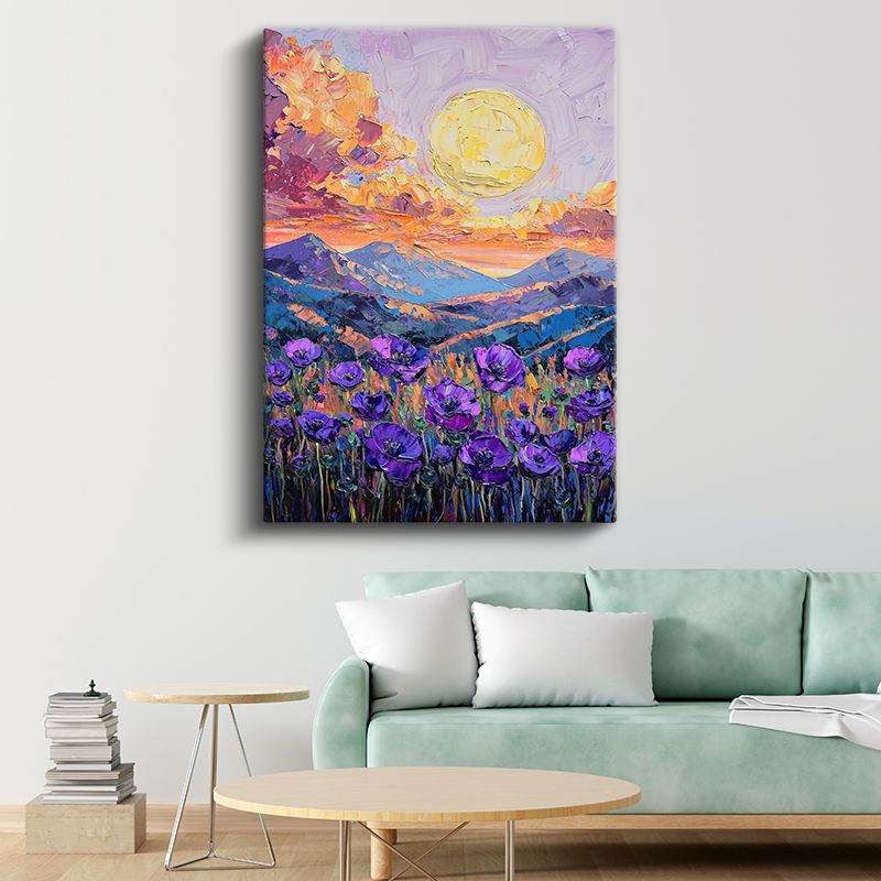 Mor Gelincik Vadisi - Empresyonist Gün Batımı Manzarası Kanvas Tablo