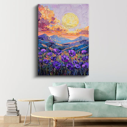 Mor Gelincik Vadisi - Empresyonist Gün Batımı Manzarası Kanvas Tablo