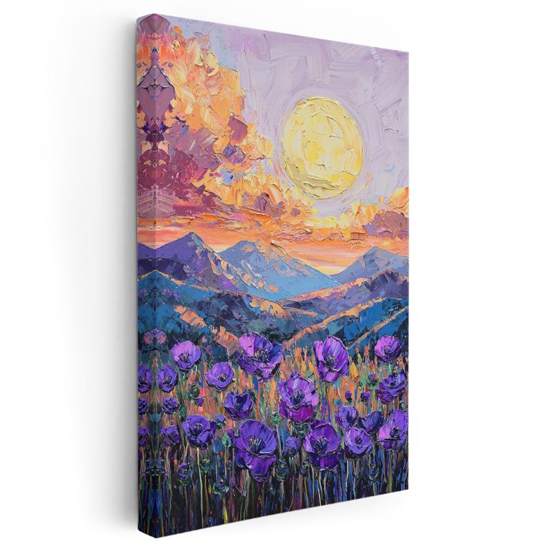 Mor Gelincik Vadisi - Empresyonist Gün Batımı Manzarası Kanvas Tablo