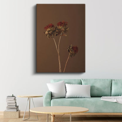 Kurumuş Çiçekler - Kahverengi Fonda Nostaljik Botanik Kanvas Tablo