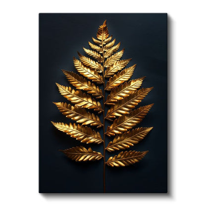 Altın Eğrelti - Siyah Fonda Metalik Yaprak Kanvas Tablo
