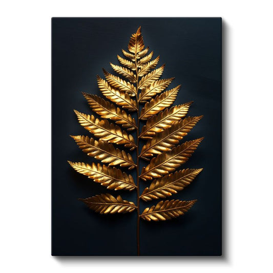 Altın Eğrelti - Siyah Fonda Metalik Yaprak Kanvas Tablo