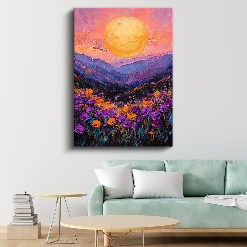 Mor Vadi - Tekstürlü Gün Batımı Manzarası Kanvas Tablo