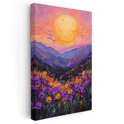 Mor Vadi - Tekstürlü Gün Batımı Manzarası Kanvas Tablo