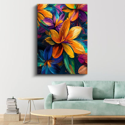 Renkli Zambaklar - Modern Soyut Çiçek Desenleri Kanvas Tablo