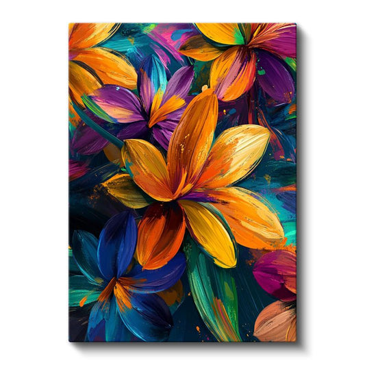 Renkli Zambaklar - Modern Soyut Çiçek Desenleri Kanvas Tablo