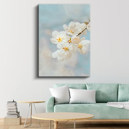 Bahar Çiçekleri - Mavi Gökyüzünde Beyaz Kiraz Çiçekleri Kanvas Tablo