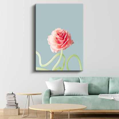 Pastel Gül - Mavi Fonda Minimalist Çiçek Portresi Kanvas Tablo