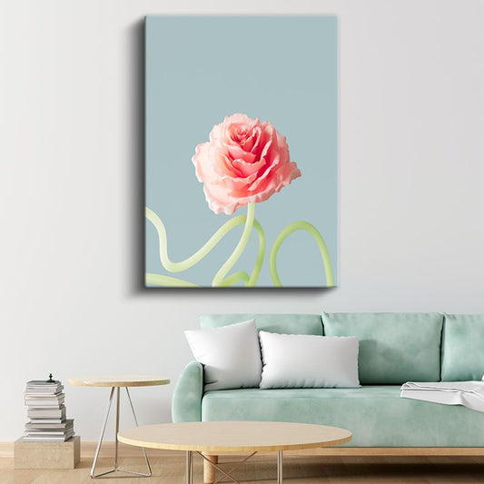 Pastel Gül - Mavi Fonda Minimalist Çiçek Portresi Kanvas Tablo