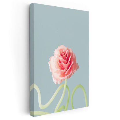 Pastel Gül - Mavi Fonda Minimalist Çiçek Portresi Kanvas Tablo