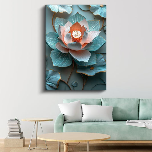 Turkuaz Lotus - Egzotik Mavi Nilüfer Çiçeği Kanvas Tablo