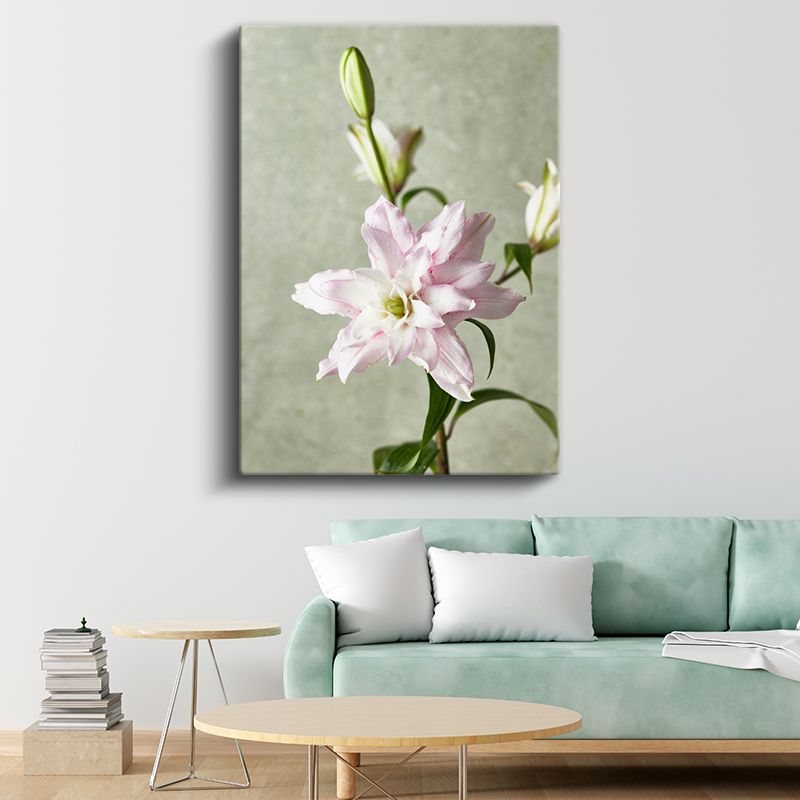 Pembe Zambak - Minimal Açık Zeminde Çiçek Kanvas Tablo