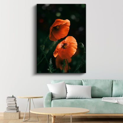 Turuncu Gelincikler - Koyu Zeminde Parlak Haşhaş Çiçekleri Kanvas Tablo