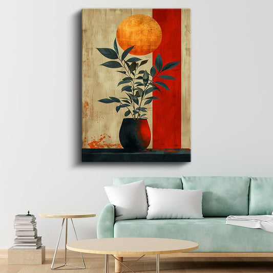 Zen Bitki - Modern Tarzda Saksıda Yapraklar Kanvas Tablo