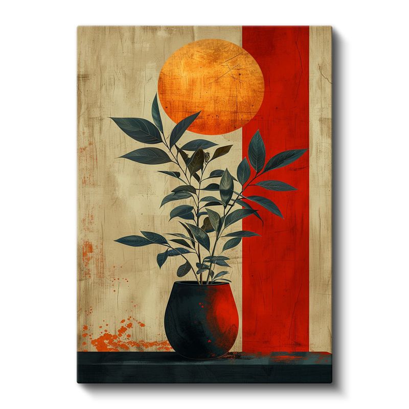 Zen Bitki - Modern Tarzda Saksıda Yapraklar Kanvas Tablo
