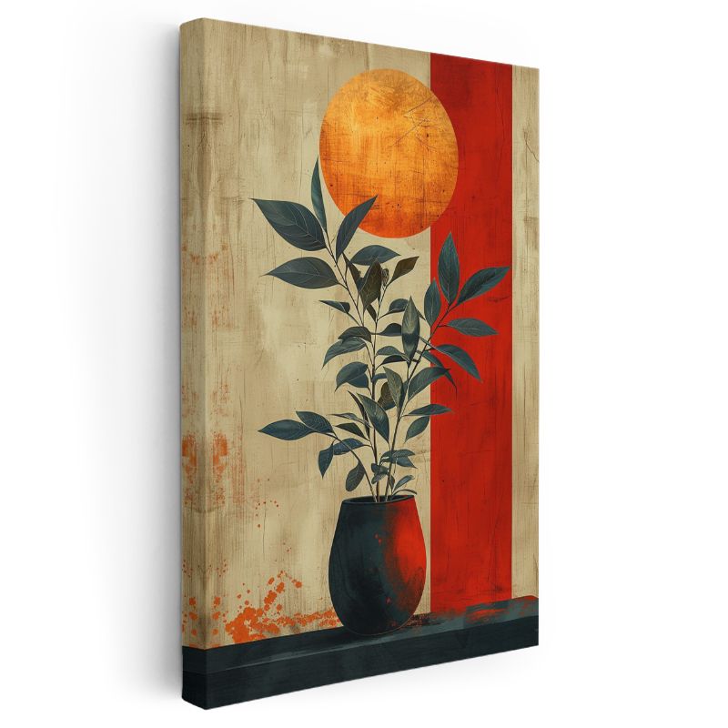 Zen Bitki - Modern Tarzda Saksıda Yapraklar Kanvas Tablo