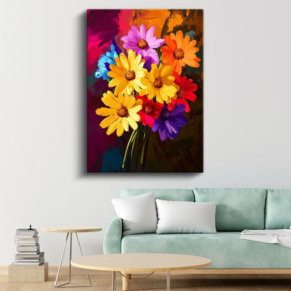 Renkli Papatyalar - Canlı Çiçek Buketi Dekoratif Kanvas Tablo