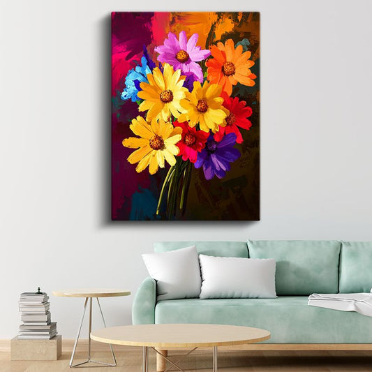 Renkli Papatyalar - Canlı Çiçek Buketi Dekoratif Kanvas Tablo