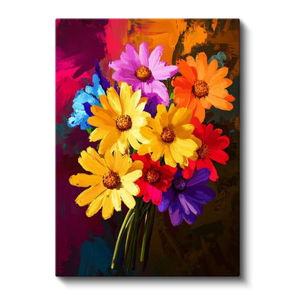Renkli Papatyalar - Canlı Çiçek Buketi Dekoratif Kanvas Tablo