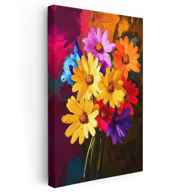 Renkli Papatyalar - Canlı Çiçek Buketi Dekoratif Kanvas Tablo