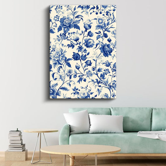 Porselen Çiçekler - Klasik Mavi Beyaz Çiçek Deseni Kanvas Tablo