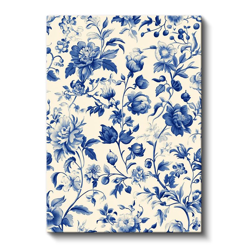 Porselen Çiçekler - Klasik Mavi Beyaz Çiçek Deseni Kanvas Tablo