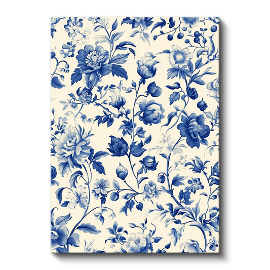 Porselen Çiçekler - Klasik Mavi Beyaz Çiçek Deseni Kanvas Tablo