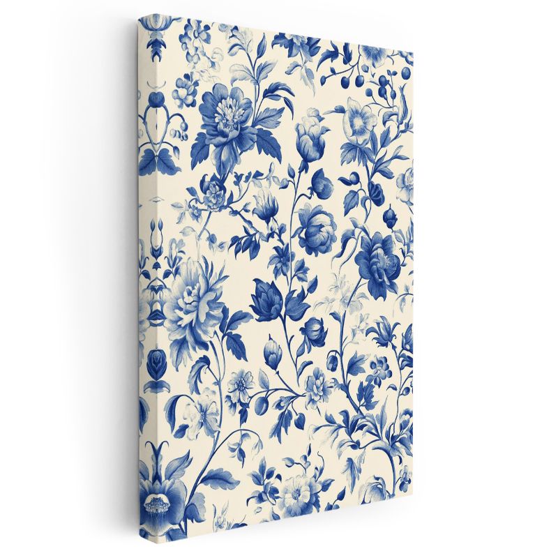 Porselen Çiçekler - Klasik Mavi Beyaz Çiçek Deseni Kanvas Tablo