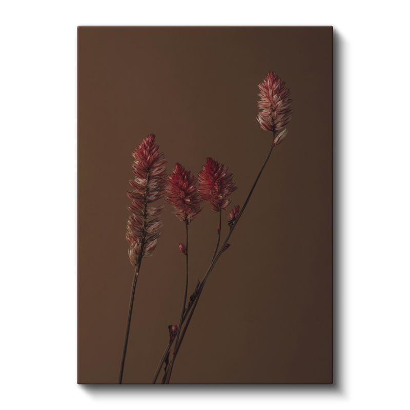 Kızıl Başaklar - Kahverengi Fonda Minimalist Bitki Silueti Kanvas Tablo