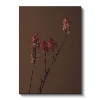 Kızıl Başaklar - Kahverengi Fonda Minimalist Bitki Silueti Kanvas Tablo
