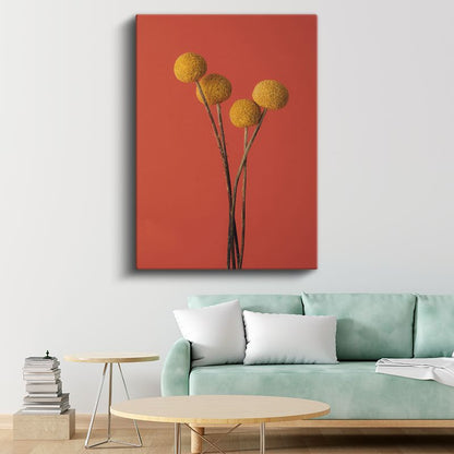 Altın Craspedia - Turuncu Arka Planda Sarı Top Çiçekler Kanvas Tablo