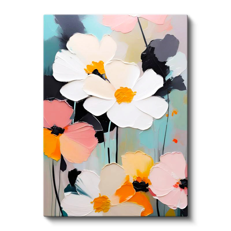 Dikey Kanvas Tablo Kabartma Görünümlü Boya Efektli Çiçek Tablosu Ev Ofis Duvar Dekoru