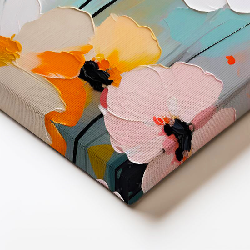 Dikey Kanvas Tablo Kabartma Görünümlü Boya Efektli Çiçek Tablosu Ev Ofis Duvar Dekoru