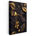 Dikey Kanvas Tablo Altın Yaldız Görünümlü Yapraklar Çiçek Tablosu Ev Ofis Duvar Dekoru