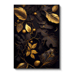 Dikey Kanvas Tablo Altın Yaldız Görünümlü Yapraklar Çiçek Tablosu Ev Ofis Duvar Dekoru