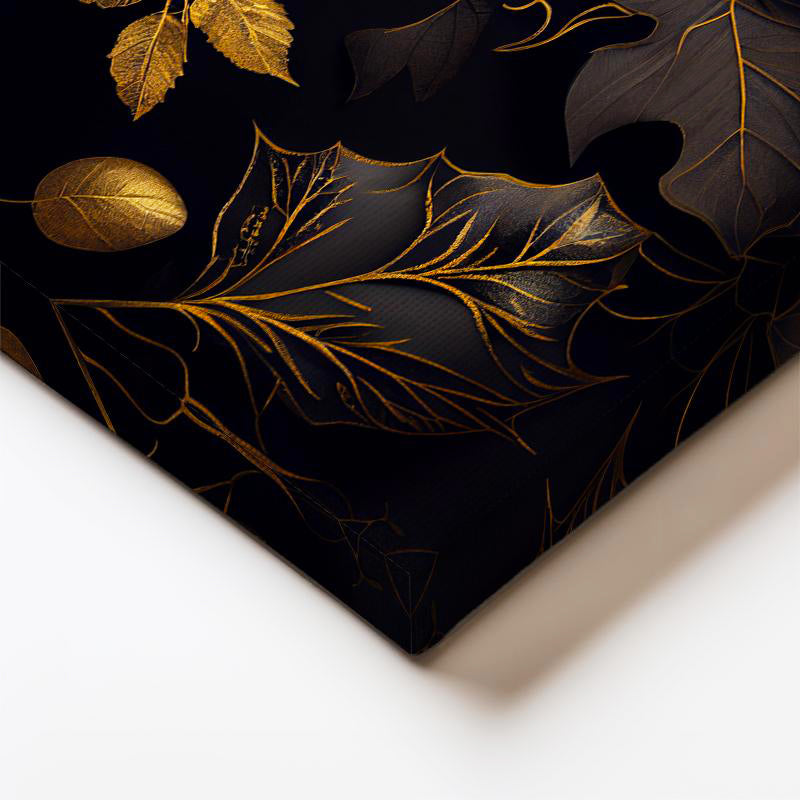 Dikey Kanvas Tablo Altın Yaldız Görünümlü Yapraklar Çiçek Tablosu Ev Ofis Duvar Dekoru