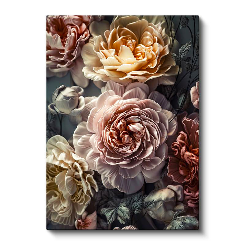 Dikey Kanvas Tablo Kat Kat Yapraklı Pastel Çiçekler Çiçek Tablosu Ev Ofis Duvar Dekoru